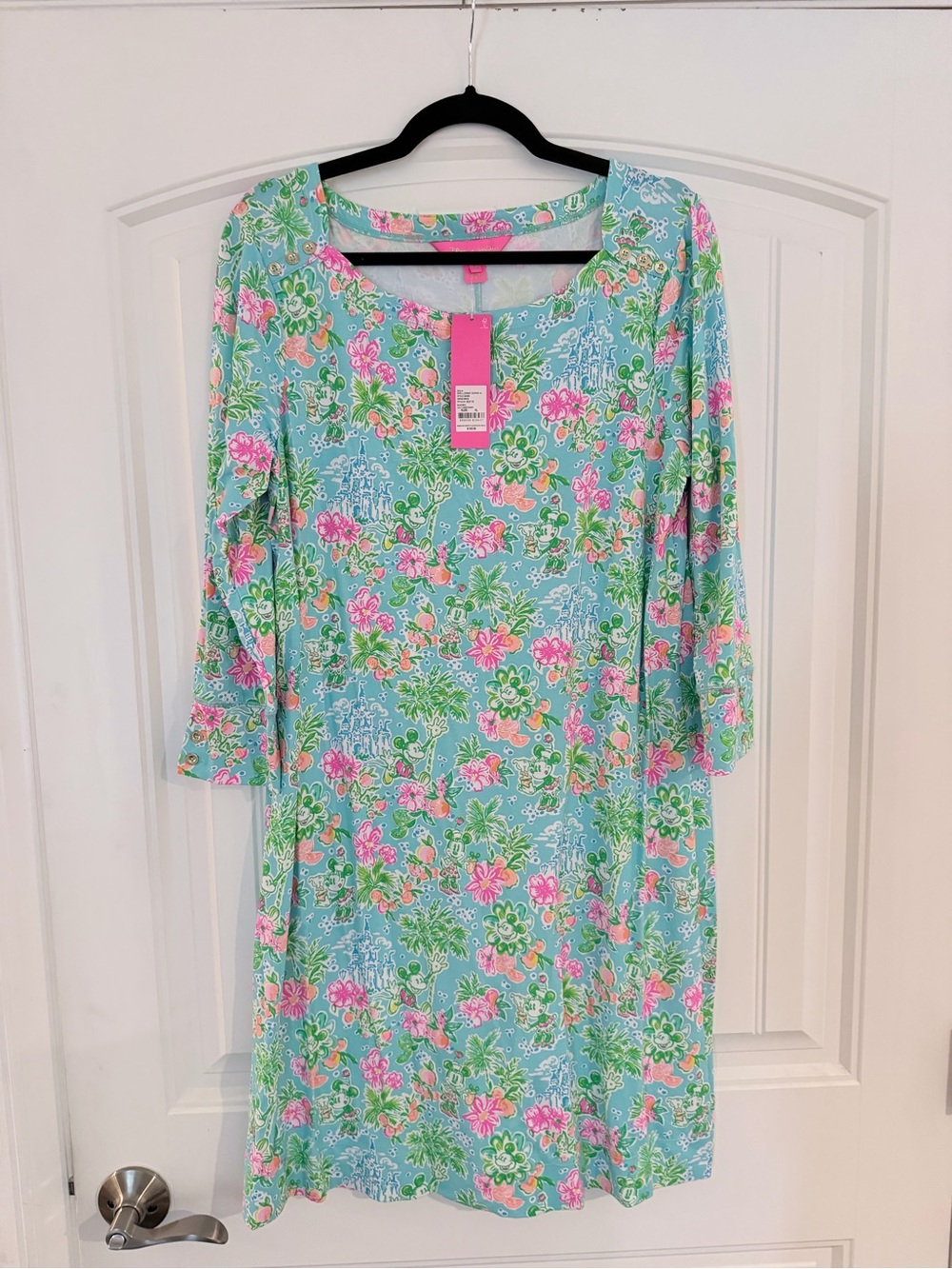 NWT Lilly Pulitzer Disney Aqua Floral Shift Dress with Pink Accents